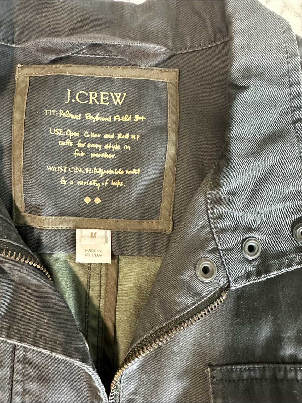 J.Crew Relaxed Boyfriend Field Jacket Dark Olive Green Med Cotton Utility Coat - Picture 2 of 4
